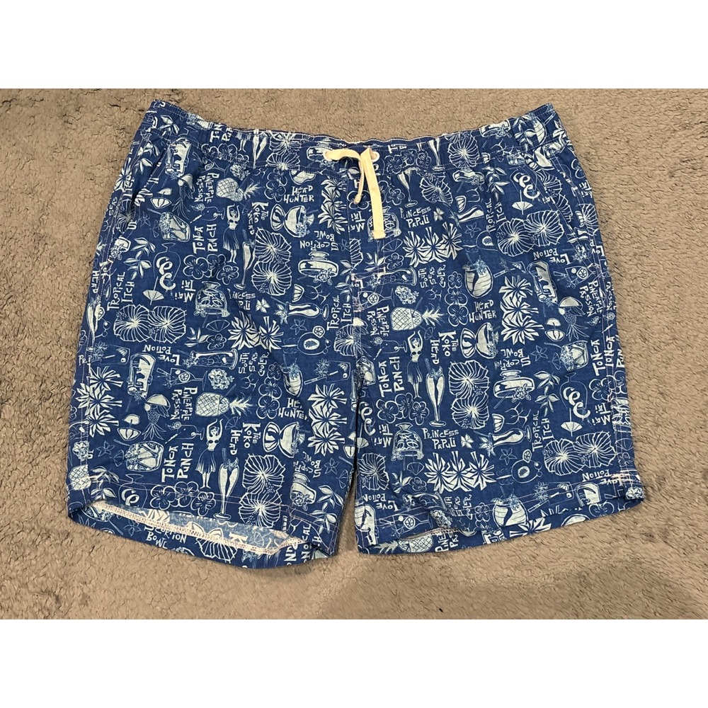 Johnnie-O Mens Scorpion Bowl Swim Trunks Blue Tiki Print JMSS2480 XL NEW